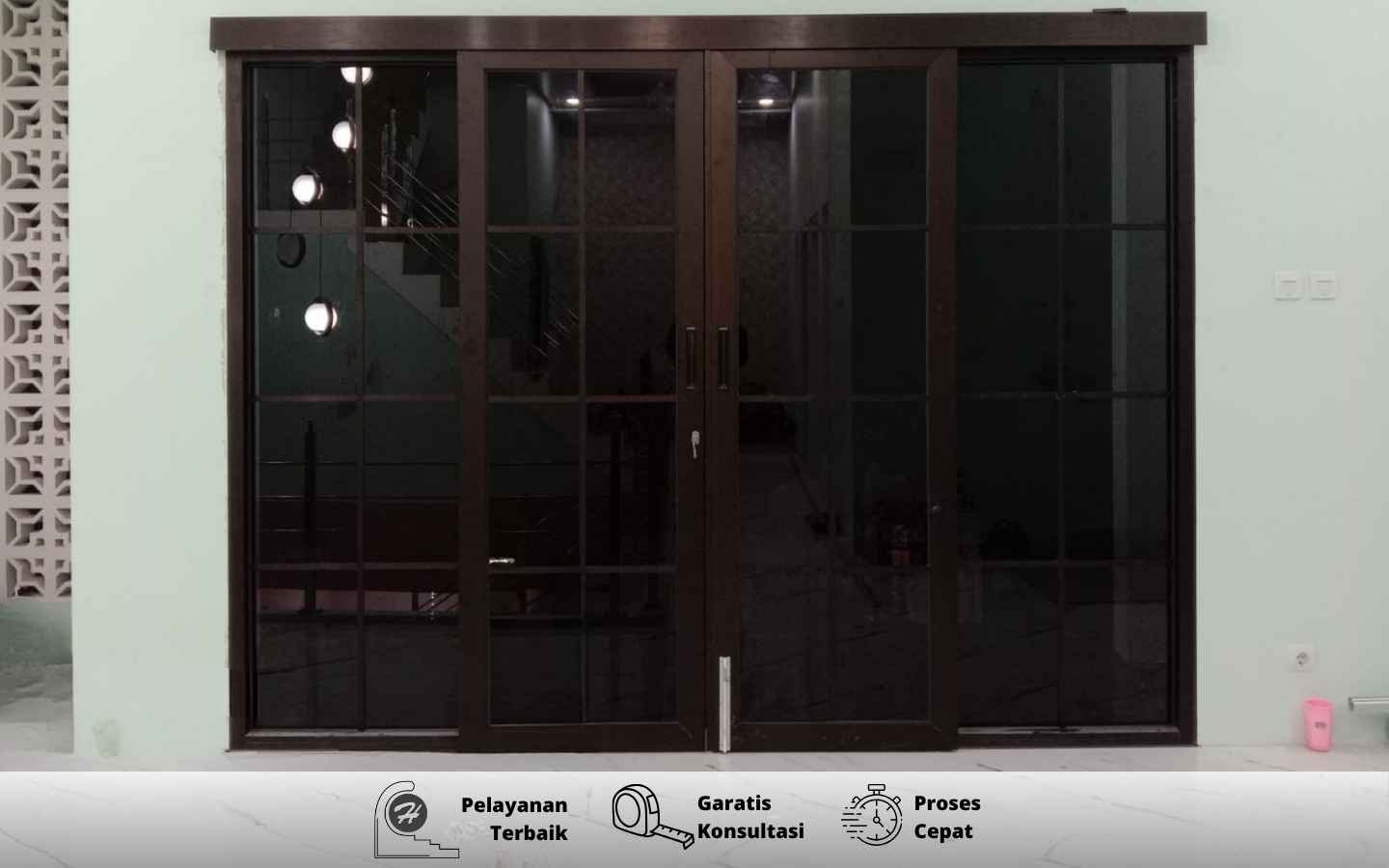Pintu Geser Aluminium Kaca Grid Minimalis